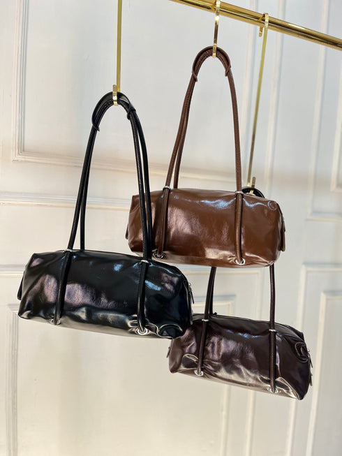 Women High Fashion Trendy Glossy Barrel Shoulder Bags